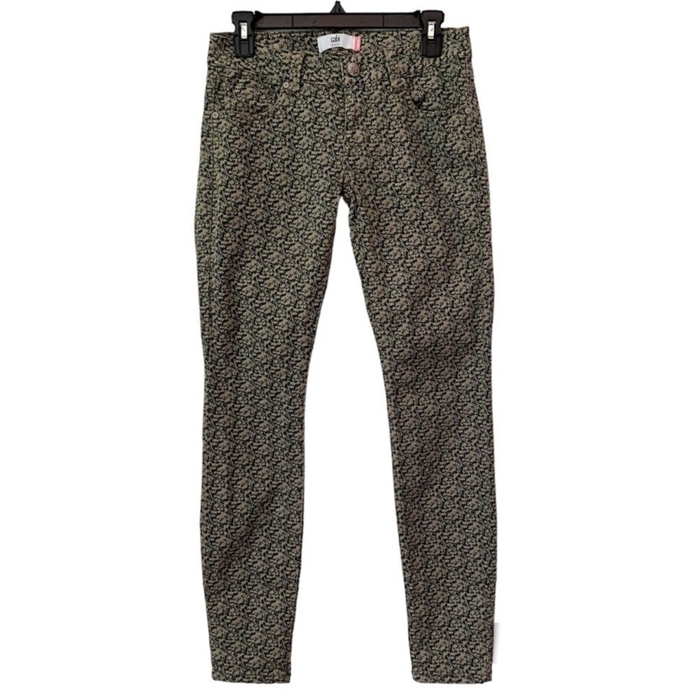 Cabi Ditsy Olive Green Floral Stretch Skinny Jeans Size 2 Style# 5083